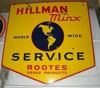$OLD Hillman Minx DSP Porcelain Auto Cars Sign