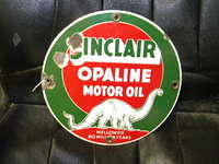 $OLD Sinclair Opaline Motor Oils 12 Inch Porcelain sign w/ Dino