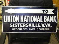 $OLD National Bank Emb Tin Tacker Sign w/ Arrow Sistersville,WVA