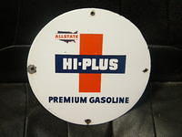 $OLD Allstate Sears Hi Plus Premium Porcelain Pump Plate Sign