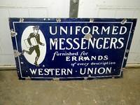 $OLD Western Union Uniformed Messenger DSP w/ Graphics Bicycle Rack Sign