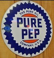 WANTED: Pure PUROL & WOCO PEP 15 Inch Porcelain Signs